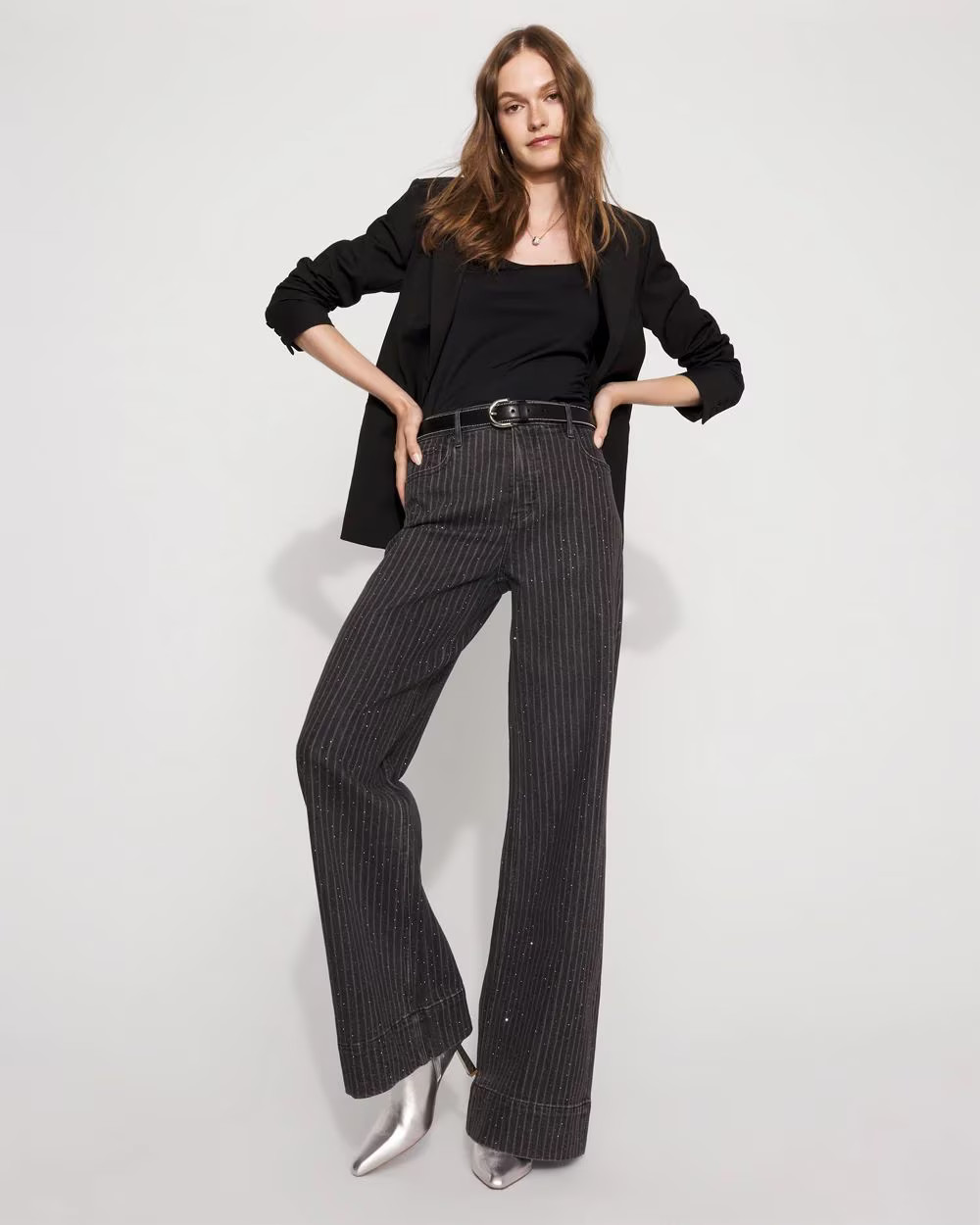Extra High Rise Heatset Pinstripe Trouser Jean | White House Black Market