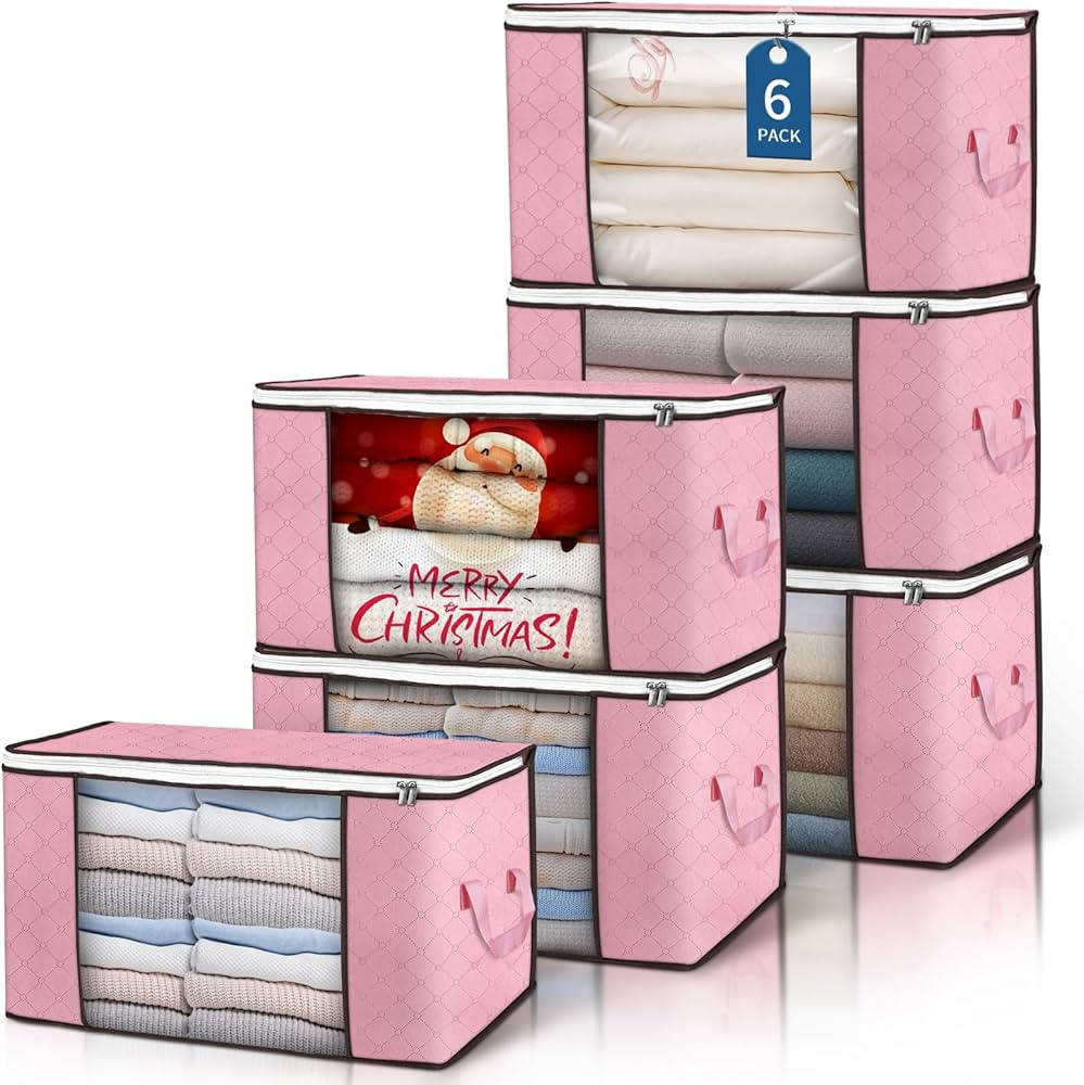 Budding Joy 90 L Large Storage Bags, 6 Pack Clothes Storage Bins Foldable Closet Organizer Storag... | Amazon (US)