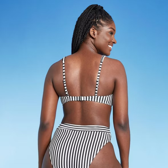 Juniors' Metallic Bralette Bikini Top - Xhilaration™ Black/White Stripe | Target