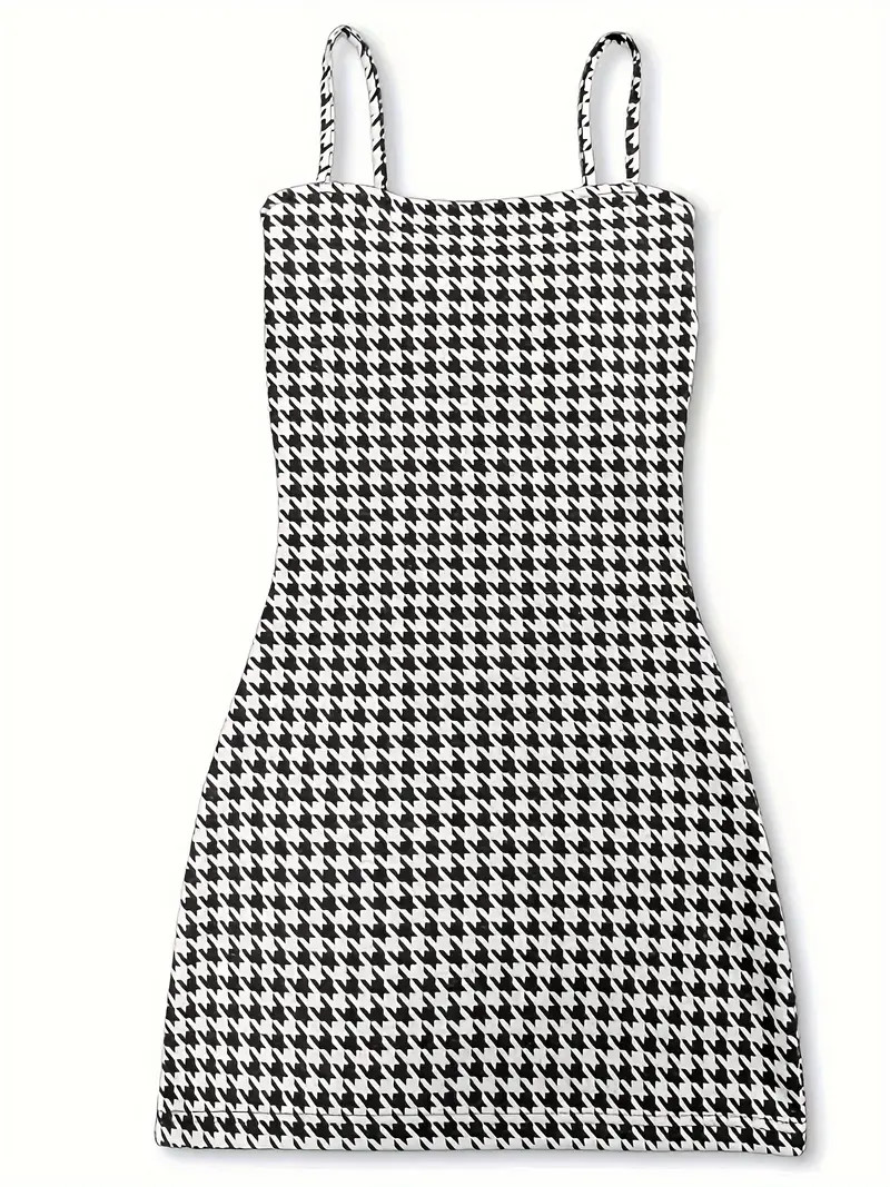 Houndstooth Pattern Cami Dress Elegant Sleeveless Bodycon - Temu | Temu Affiliate Program