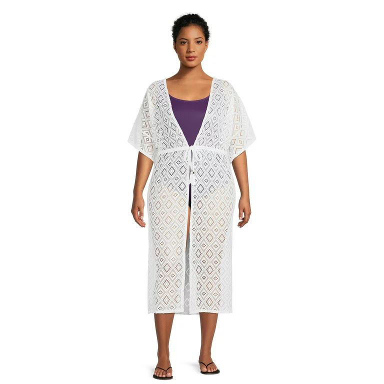 Time and Tru Women's Plus Size Midi Crochet Caftan Cover Up | Walmart (US)