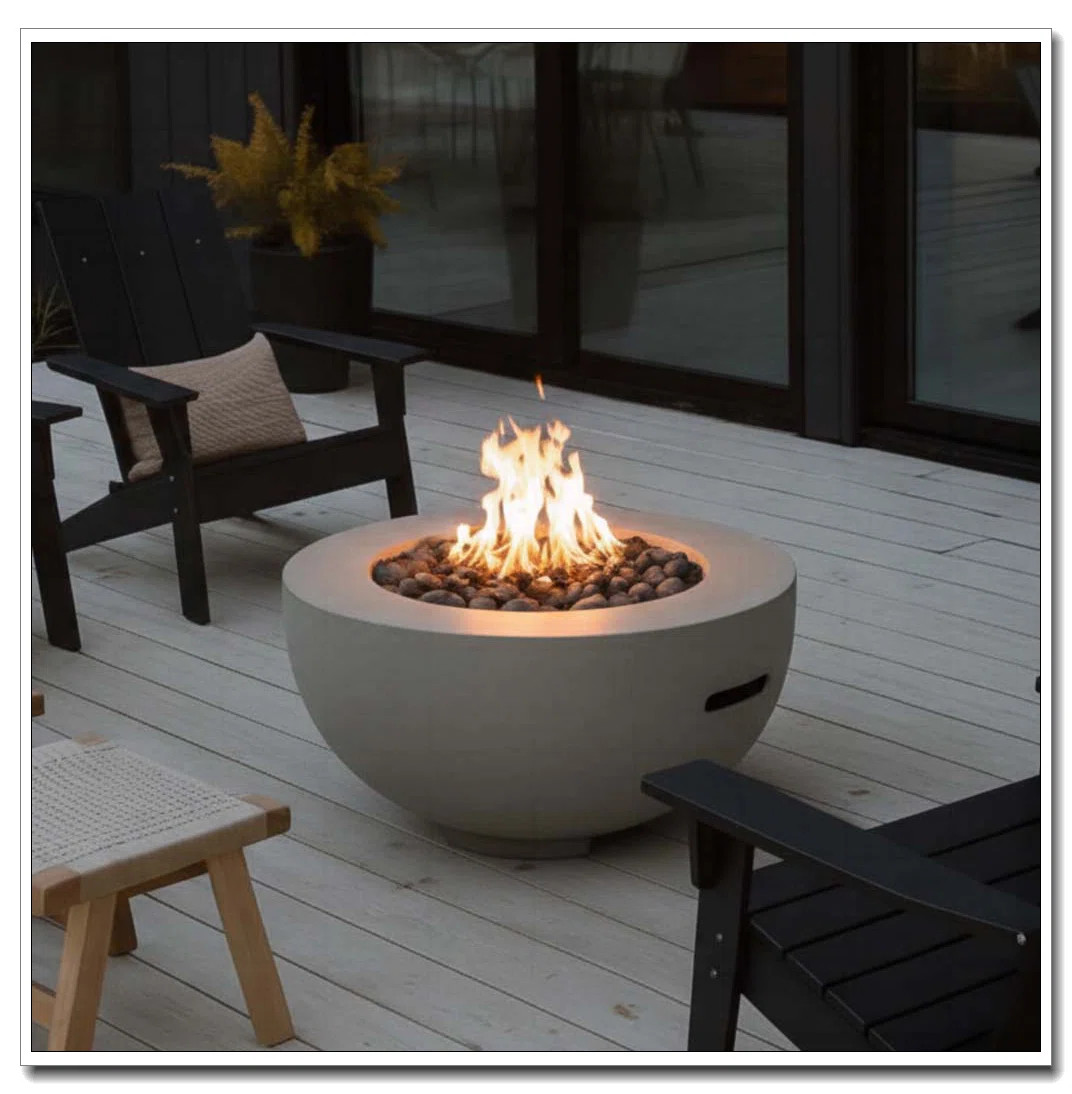 Outdoor Round Propane Fire Pit Table 28-inch,40,000 BTU Fire Pit Bowl,Light Concrete Propane Fire... | Wayfair North America
