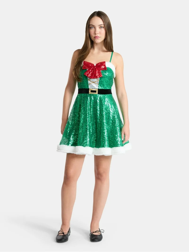 No Boundaries Nutcracker Sequin Mini Dress, Women's | Walmart (US)