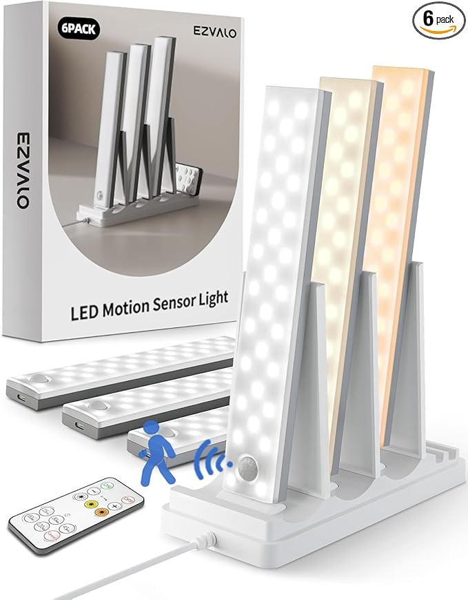 EZVALO 6-Pack Under Cabinet Lighting with Charging Station, Rechargeable Motion Sensor Lights, 3 ... | Amazon (US)