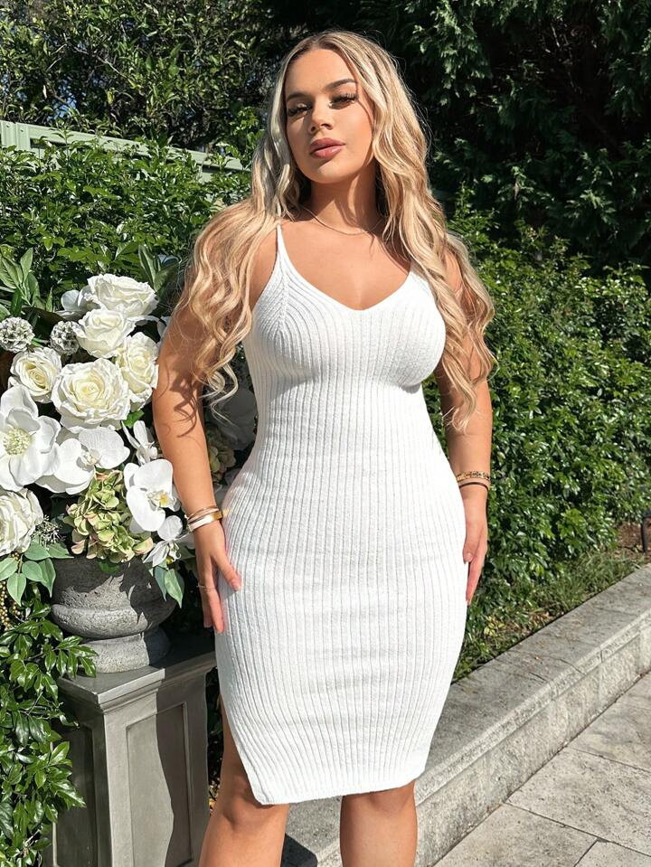 SHEIN SXY Split Thigh Cami Sweater Dress | SHEIN