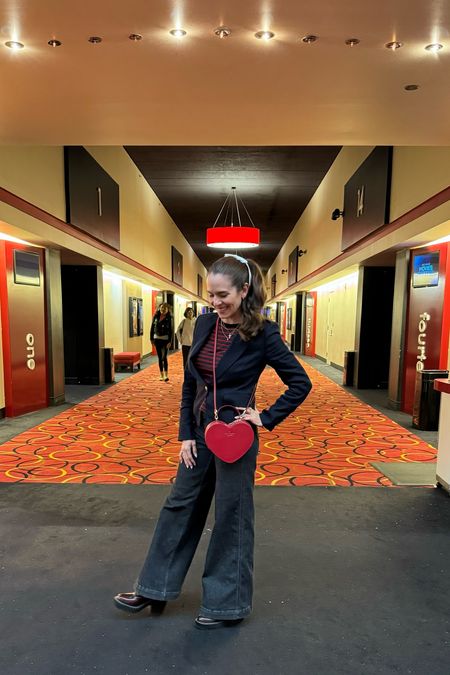 My look to the movies over the weekend was a fun French-inspired stripes blazer wide leg jeans and heart purse. I linked everything including this designer bag on sale for under $150! 

#LTKsalealert #LTKfindsunder100 #LTKstyletip