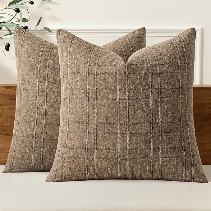 MIULEE Decorative Linen Check Throw Pillow Covers Neutral Farmhouse Vintage Pillow Covers 20x20 S... | Amazon (US)