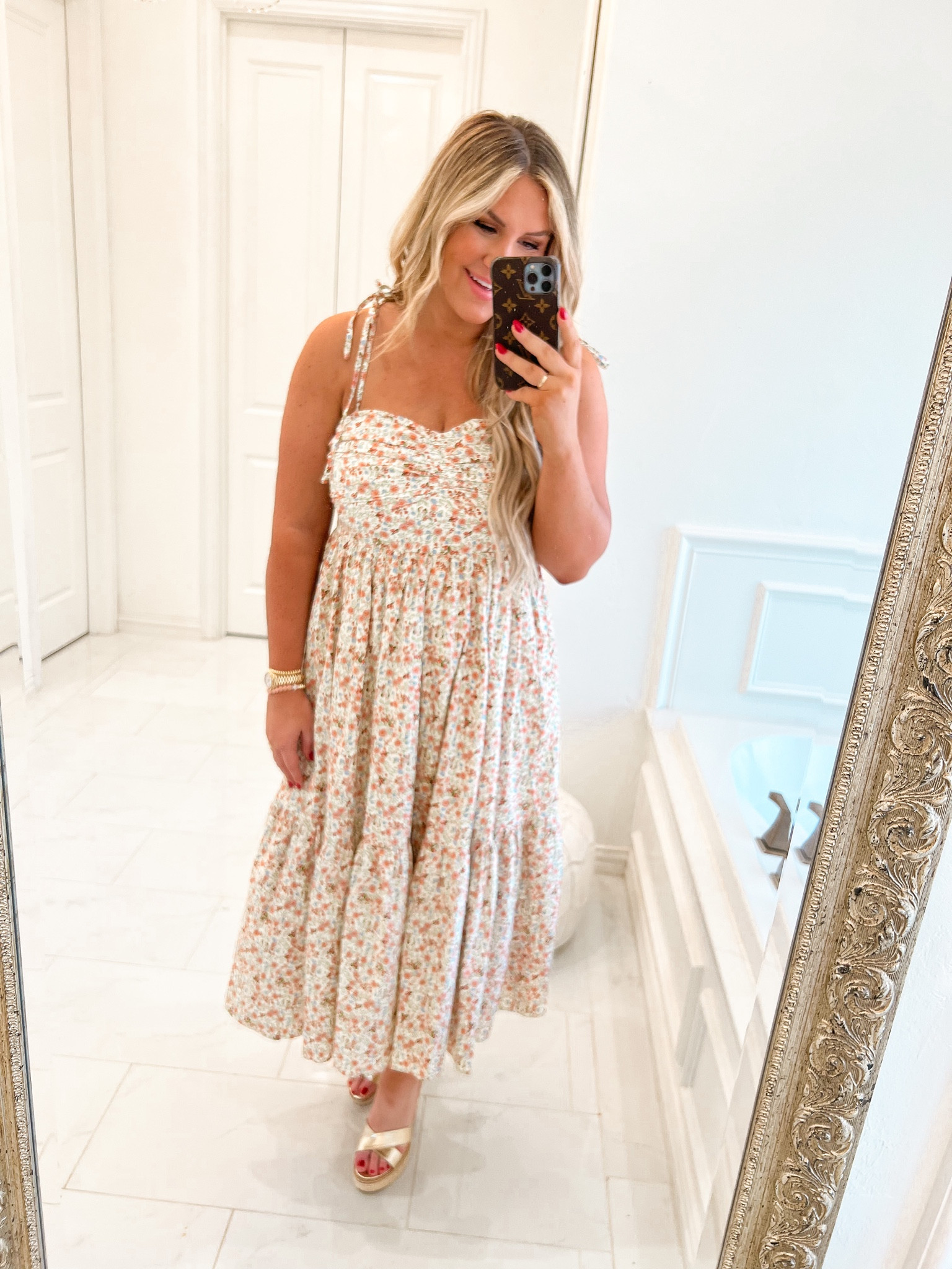 Wearing a medium 
Floral dress
Wedding guest 
Spring dress 
Easter dress 
Midi dress 


#LTKunder100 #LTKwedding #LTKstyletip