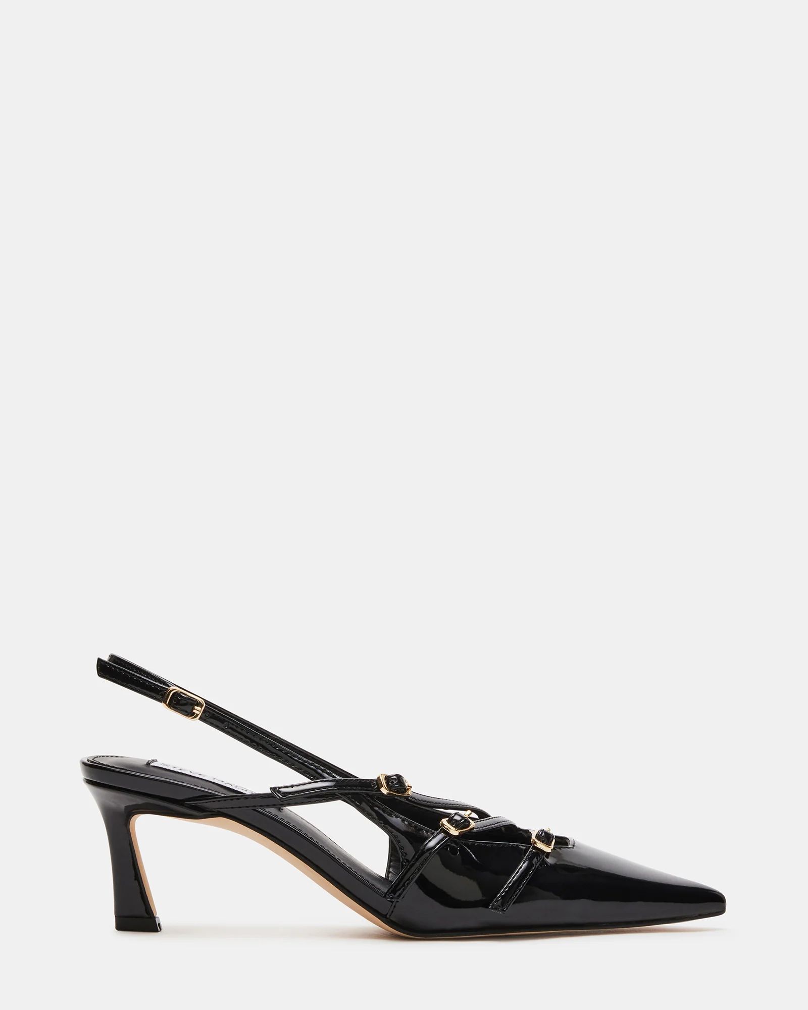 LIANA Black Patent Slingback Pointed Toe Low Heel | Women's Heels | Steve Madden (US)