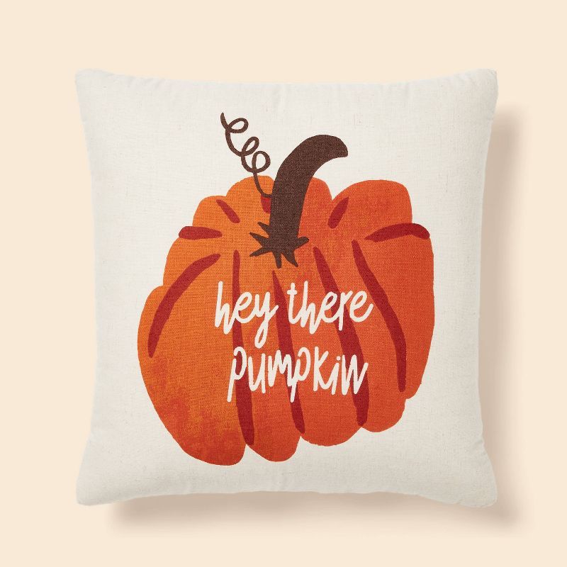'Hey There Pumpkin' Square Throw Pillow Almond/Orange - Spritz™ | Target