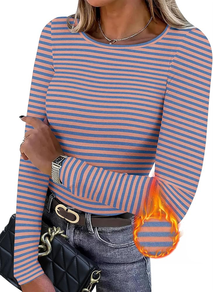 WIHOLL Long Sleeve Thermal Shirt for Women Light Fleece Tops Fall 2024 Crew Neck Casual Basic T-S... | Amazon (US)