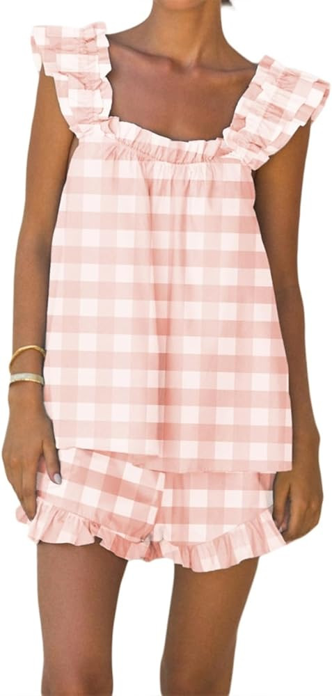 Aopwsrlyi Women's Summer Pajama Set Cute Ruffle Trim Cami Tank Top and Casual Shorts Set 2 Piece ... | Amazon (US)