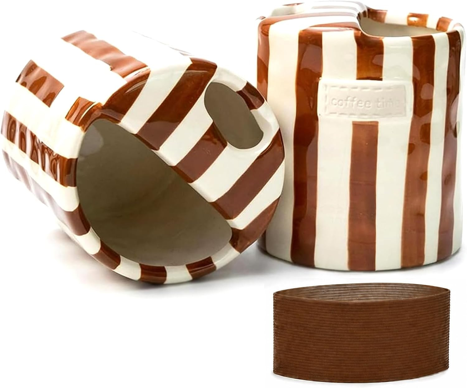 Ceramic Coffee Mug with Half Lid 12oz, Retro Striped | Amazon (US)