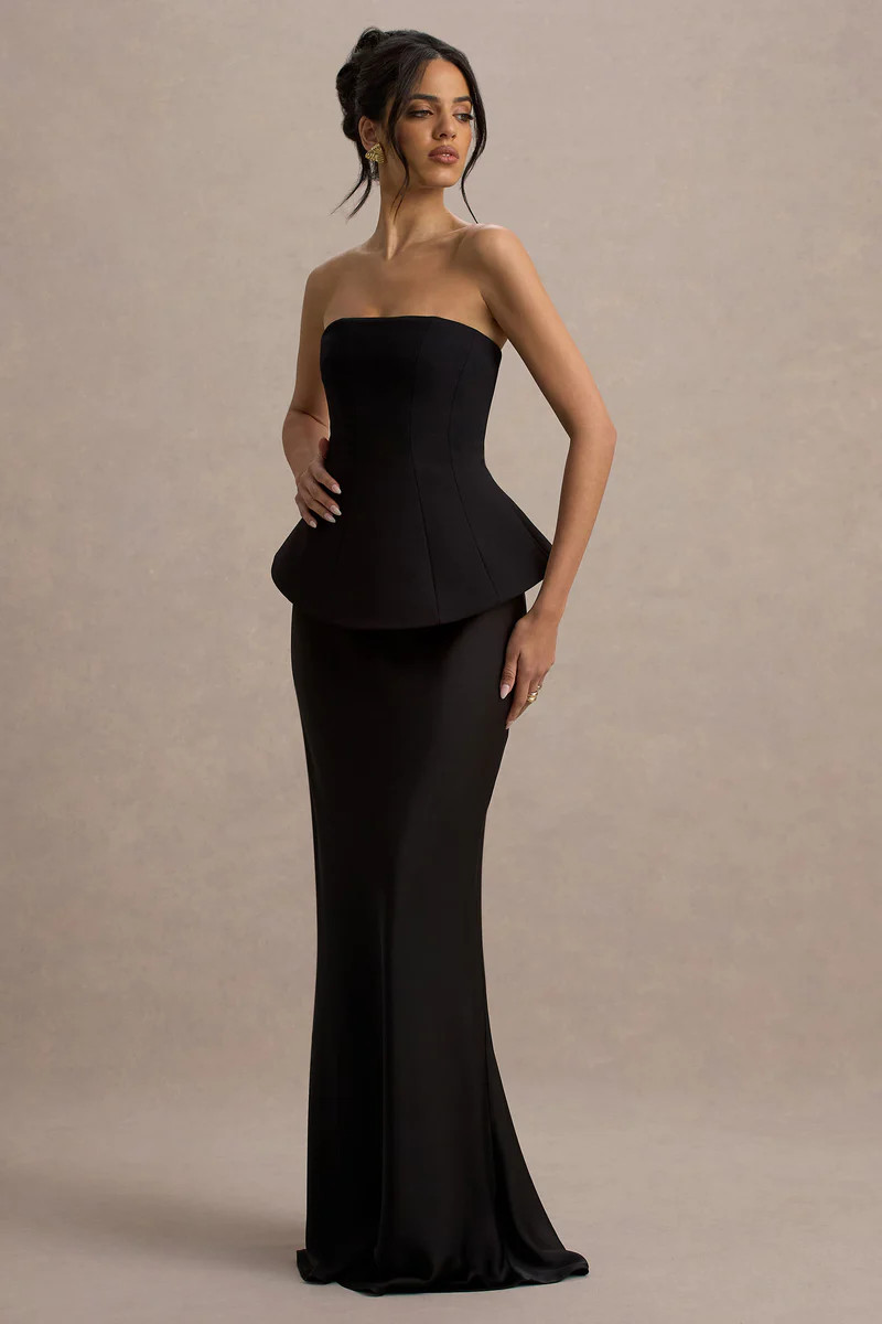 Ohio | Black Strapless Corset Maxi Dress | Club L London