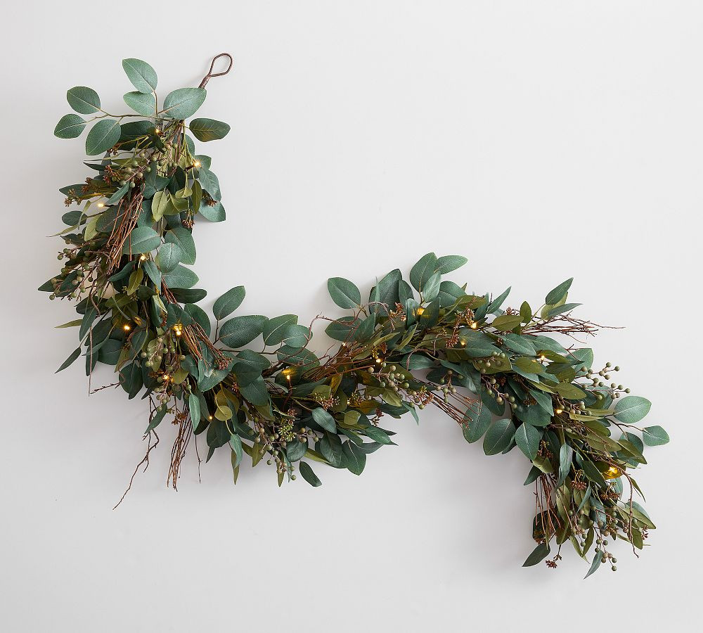 Lit Eucalyptus and Green Berry Garland | Pottery Barn (US)