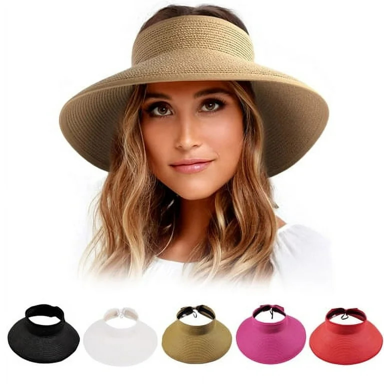 Sunjoy Tech Sun Visor Hats for Women Wide Brim Straw Roll Up Ponytail Summer Beach Hat UV UPF Pac... | Walmart (US)