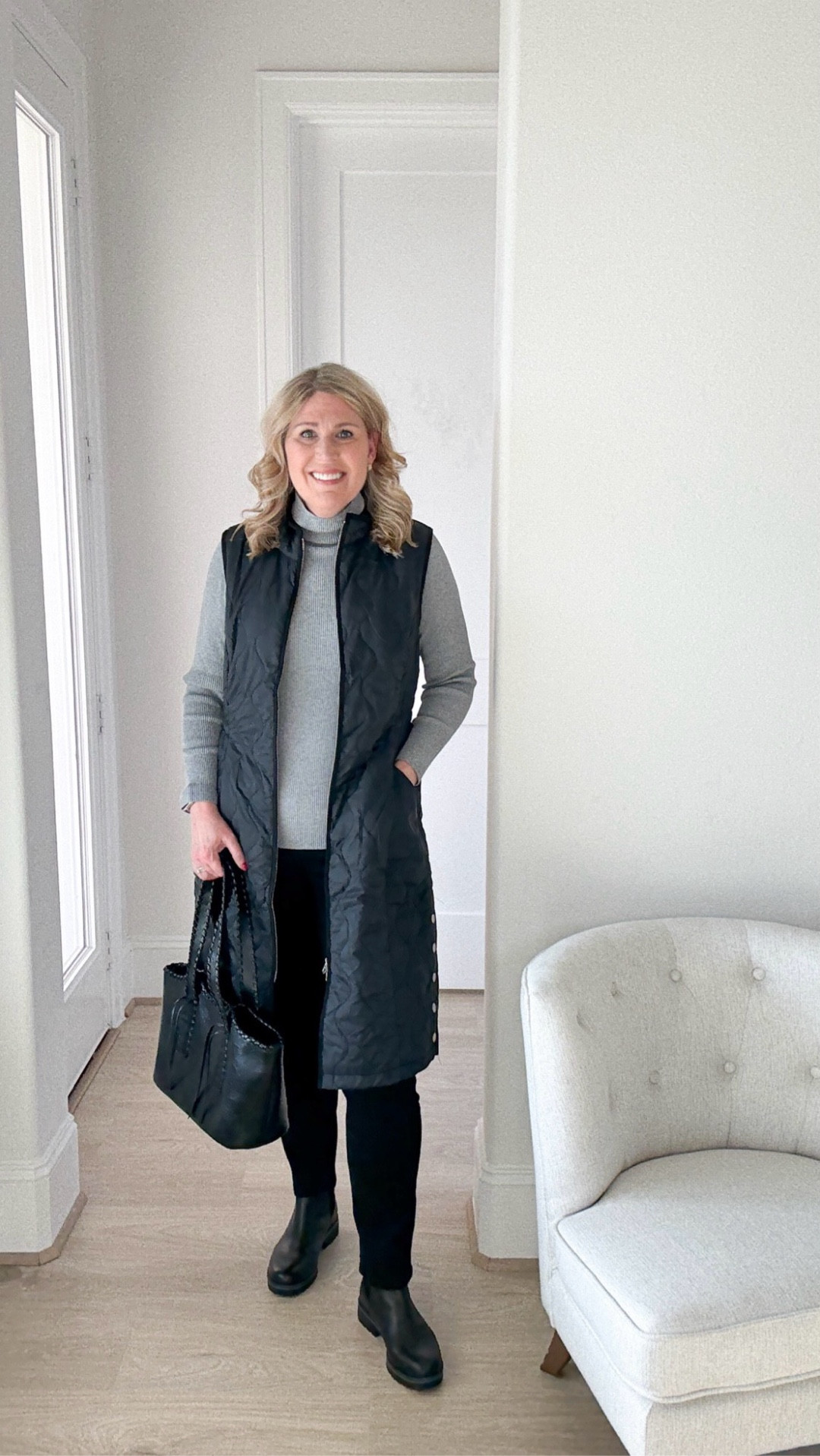 Vest runs tts. Relaxed fit.
Ribbed sweater runs tts. 
Denim are stretchy and a slim leg, pull-on style. Run tts. 😘

#LTKWatchNow #LTKShoeCrush #LTKParties #LTKStyleTip  #LTKItBag

#LTKmomlife #LTKootd #LTKGiftGuide #LTKPetite #LTKOver40 #LTKMidsize #LTKSeasonal #LTKSaleAlert #LTKBeauty #LTKTravel #LTKFindsUnder100 #LTKHoliday #LTKWorkwear #LTKPlusSize