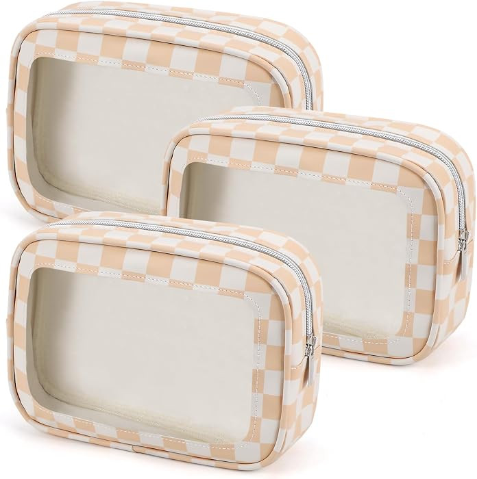 3PCS Clear Toiletry Bag,TSA Approved Travel Makeup Pouch with Zipper for Cosmetics and Toiletries... | Amazon (US)