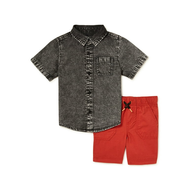 Wonder Nation Baby Boy and Toddler Boy Short Sleeve Shirt and Shorts Outfit Set, 2-Piece, 12M-5T | Walmart (US)