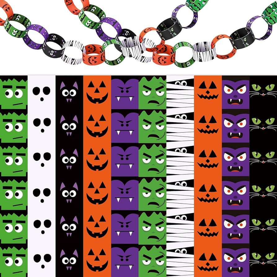 AnyDesign 300Pcs Halloween Paper Chains, Funny Character, Double-Sided | Amazon (US)