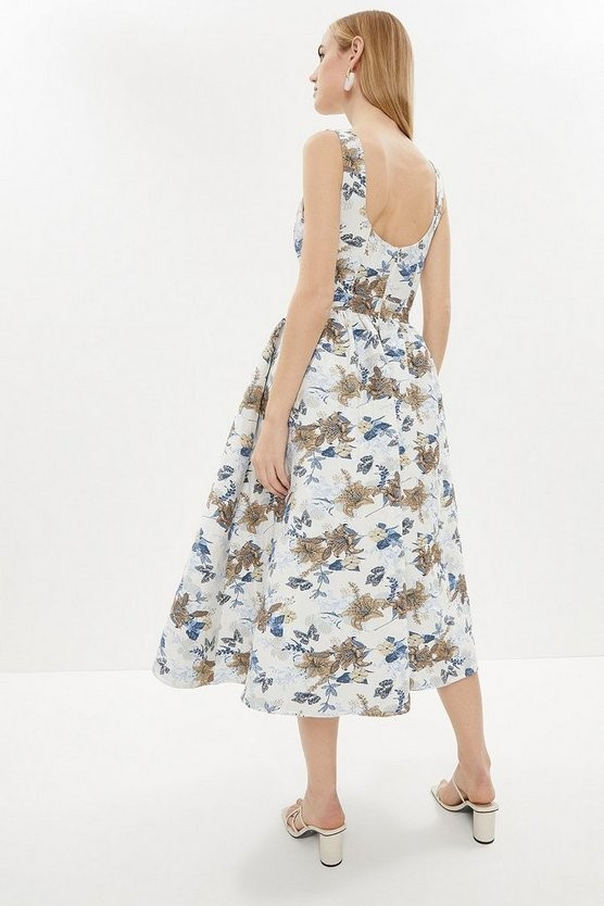 Bodice Detail Full Skirted Jacquard Midi Dres | Coast (UK)
