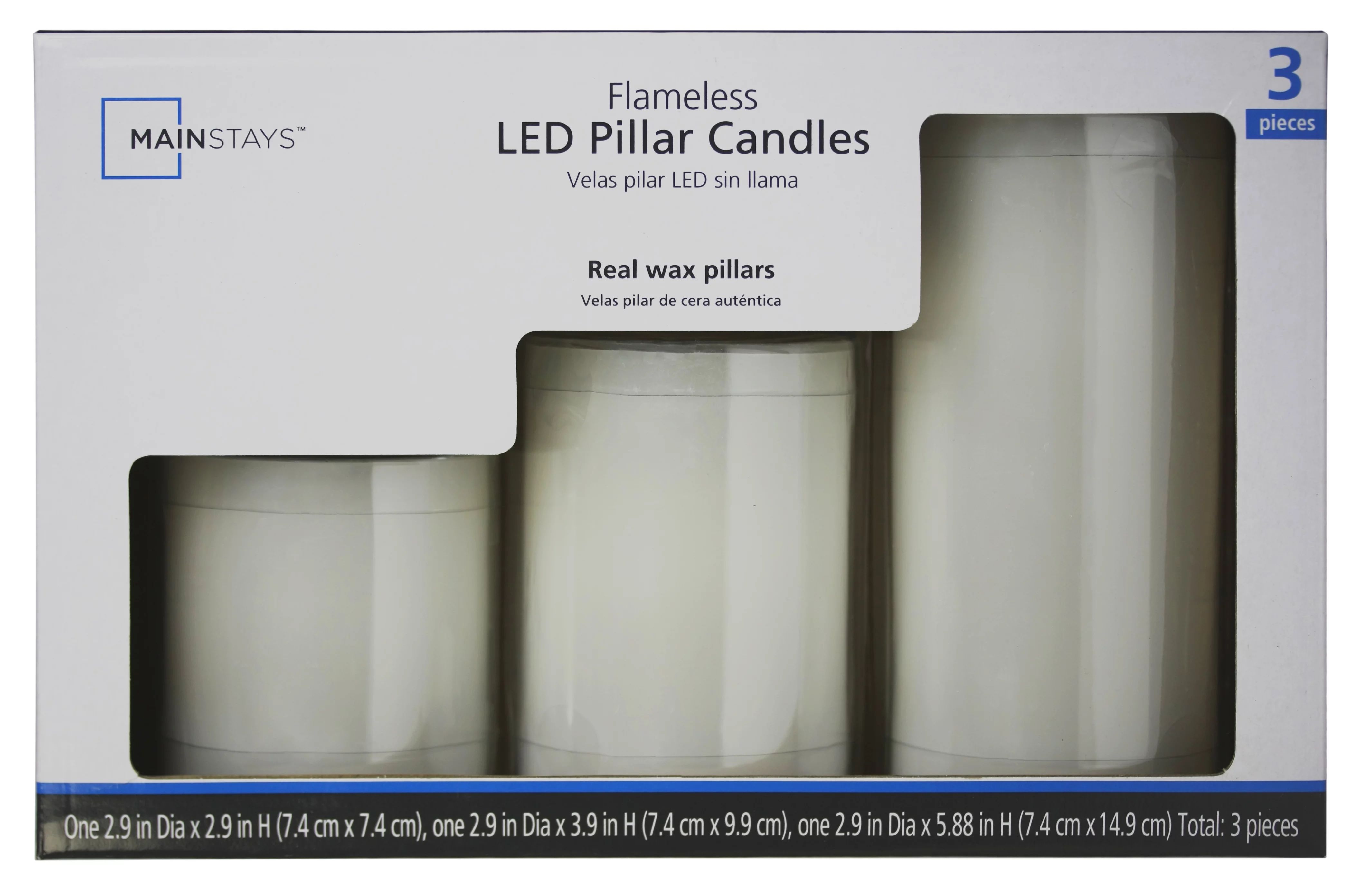 Mainstays 3-Pack Flameless LED Pillar Candle, White, Various Sizes | Walmart (US)