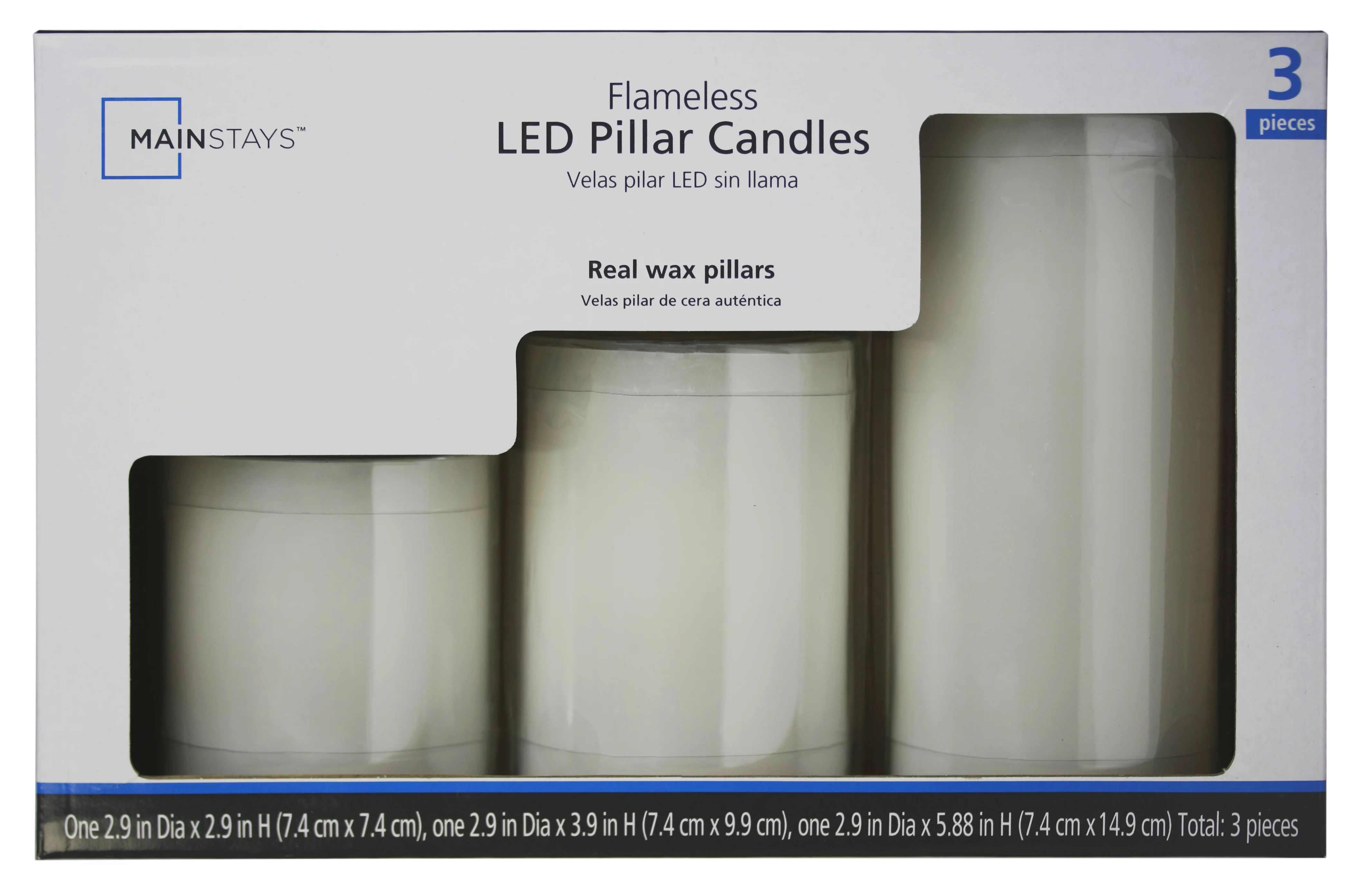Mainstays 3-Pack Flameless LED Pillar Candle, White, Various Sizes - Walmart.com | Walmart (US)