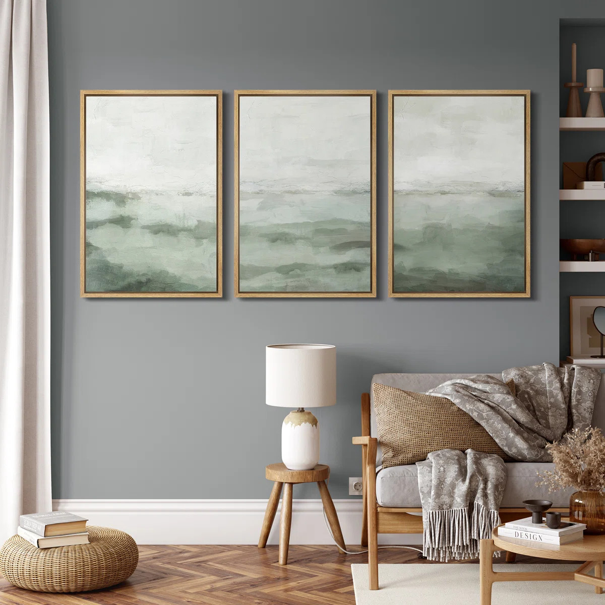Sage Green Abstract Landscape Modern Organic Minimal Bedroom Framed Canvas Print 3 Pieces Wall Ar... | Wayfair North America