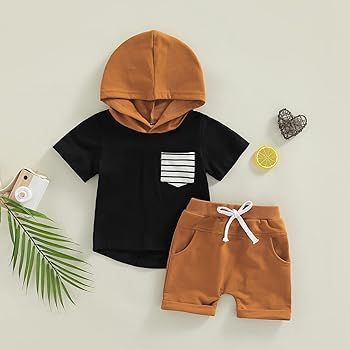 Ayalinggo Toddler Baby Boy Summer Outift Cute Clothes Short Sleeve Hoodies T Shirts + Jogger Shor... | Amazon (US)