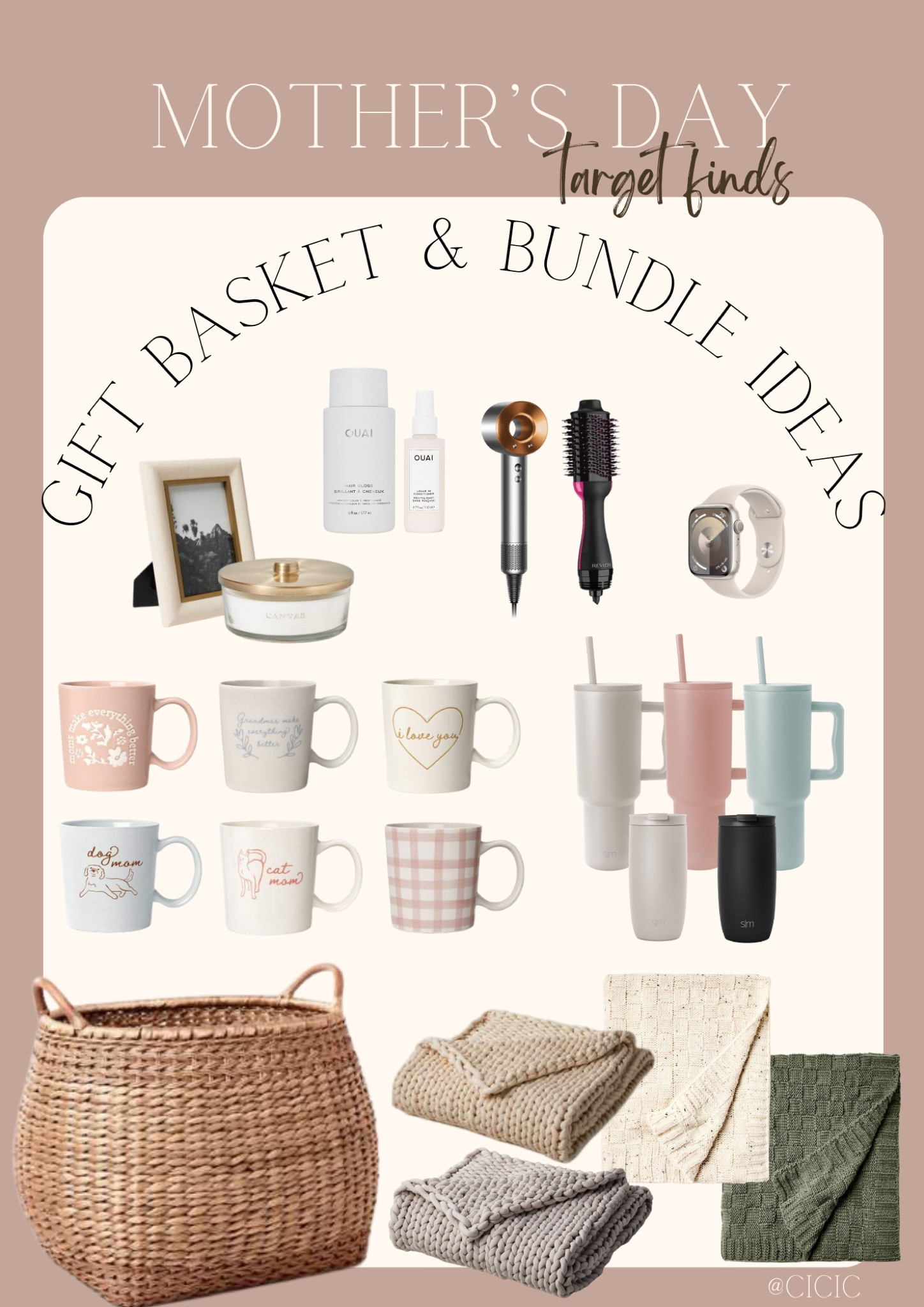 Mother’s Day gift ideas from Target
Mother’s Day gift guide

Target 
Gift basket ideas for Mother’s Day 
Bundle ideas for Mother’s Day 
Hair care 
Apple Watch
Mugs
Simple modern 
Knit blanket
Throw blanket 
Frame
 Magnolia candle 
Dyson 
Revlon 

#LTKsalealert #LTKGiftGuide #LTKhome