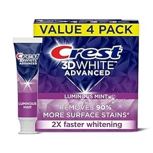Crest 3D White Toothpaste, Advanced Luminous Mint, Teeth Whitening Toothpaste, 3.7 Oz (Pack of 4) | Amazon (US)