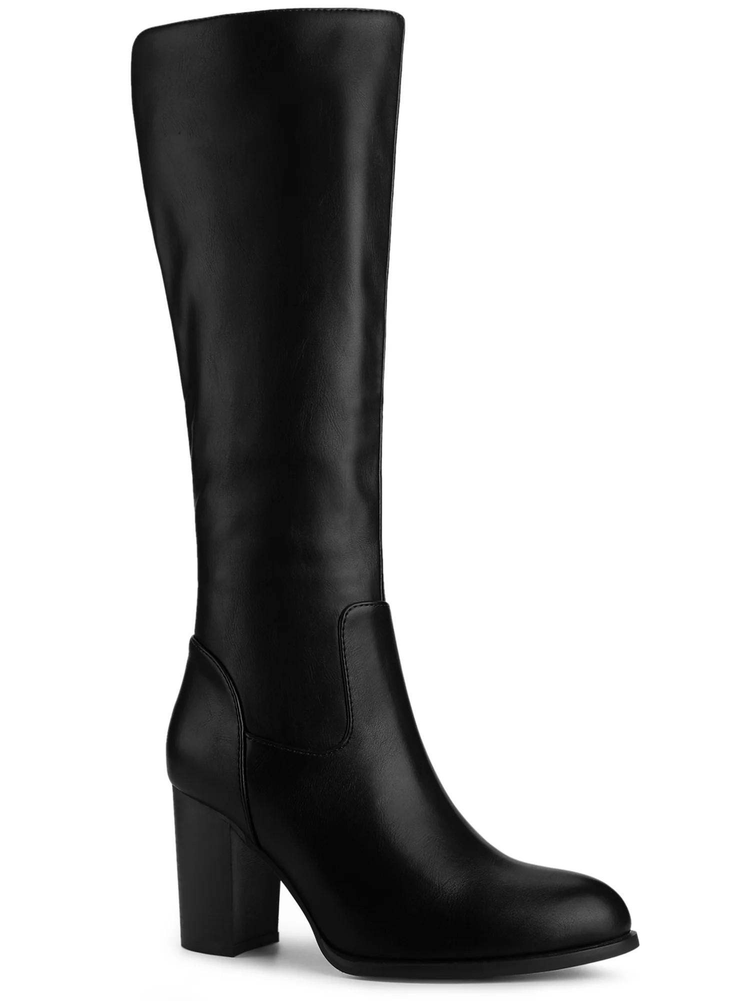 Unique Bargains Women's Round Toe Block Heeled Knee High Boots Black US 7.5 | Walmart (CA)