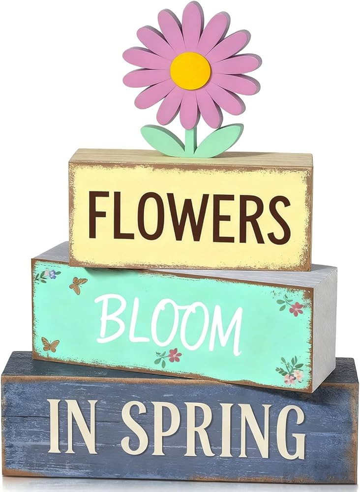 Spring Decoration Wooden Tiered Tray Decor – Daisy Flower Spring Stacked Block Sign – Farmhou... | Amazon (US)