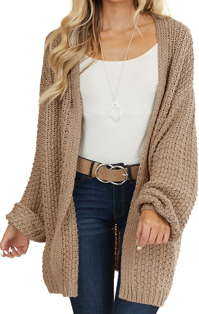 Maroway Womens Cardigan Solid Color Long Sleeve Open Front Chunky Knit Sweater Outwear | Amazon (US)
