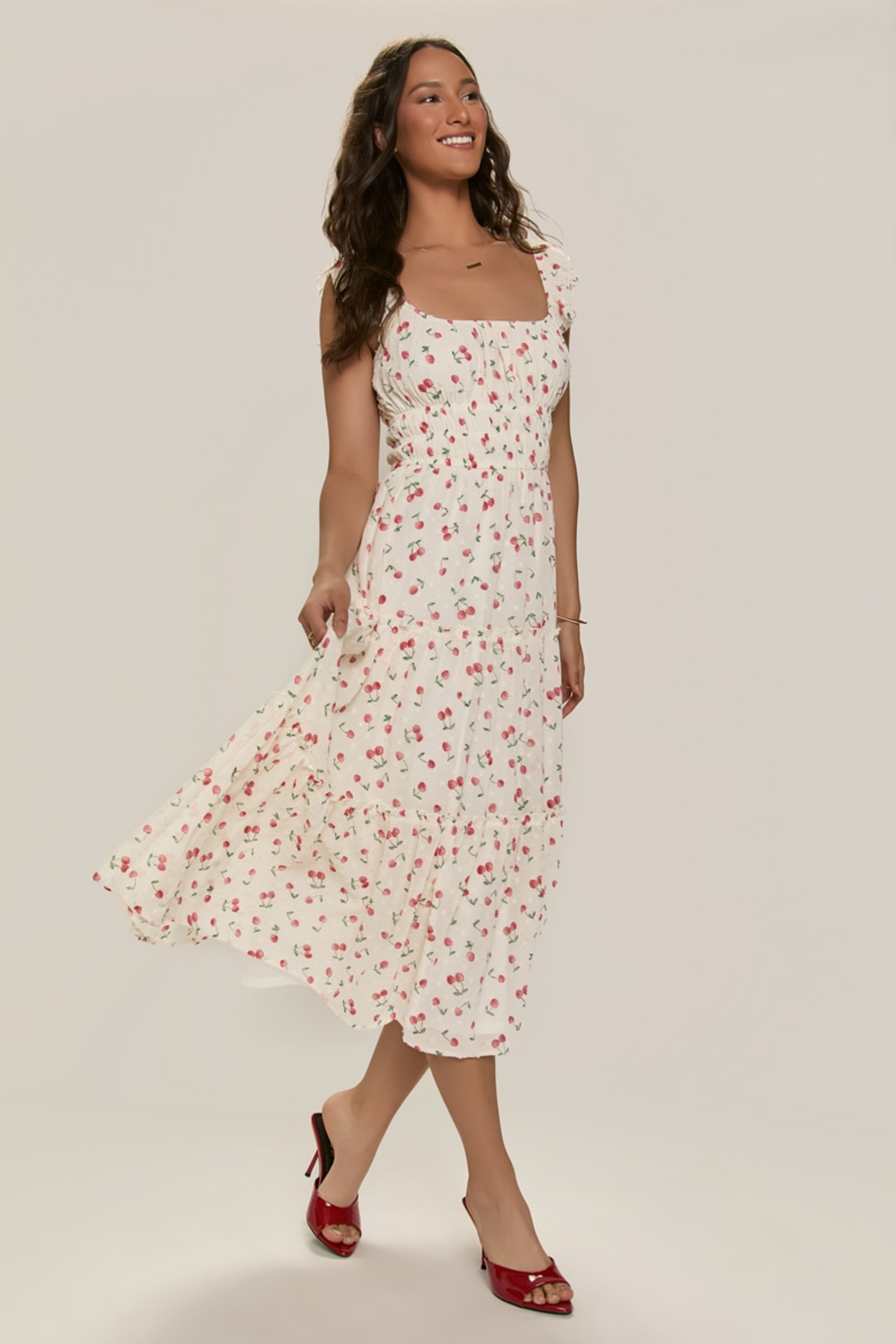 May Cherry Print Midi Dress | Francesca's