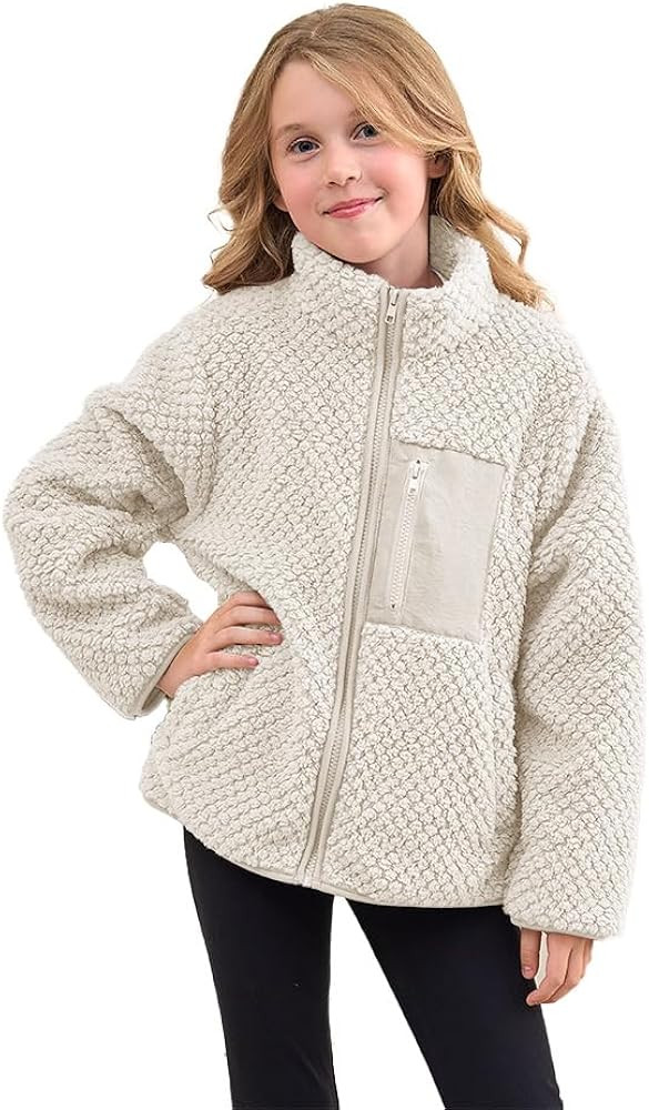 Girls Fleece Jacket Sherpa Zip Up Outwear Fuzzy Fall Winter Coat with Pockets for Kids 5-14 Year | Amazon (US)