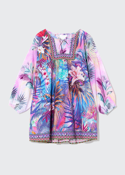 Girl's Tropical-Print Batwing Dress, Sizes 12-14