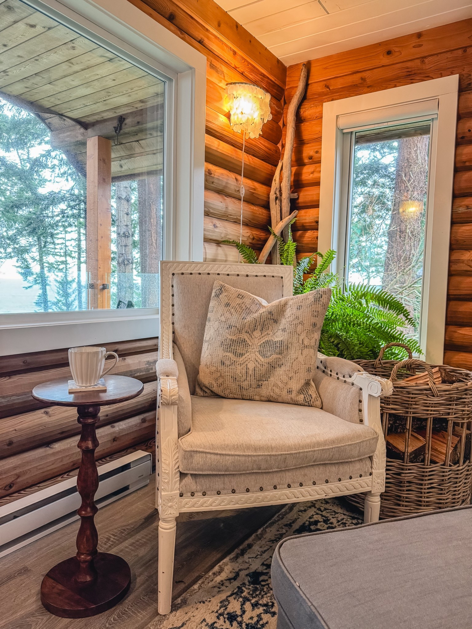 Just loving my little wooden side table that I picked up recently. Perfect for a cup of tea or as a plant stand. It just adds a bit of whimsy to this comfy corner where I like to sit and read or just gaze out at the ocean  

#LTKhome #LTKstyletip