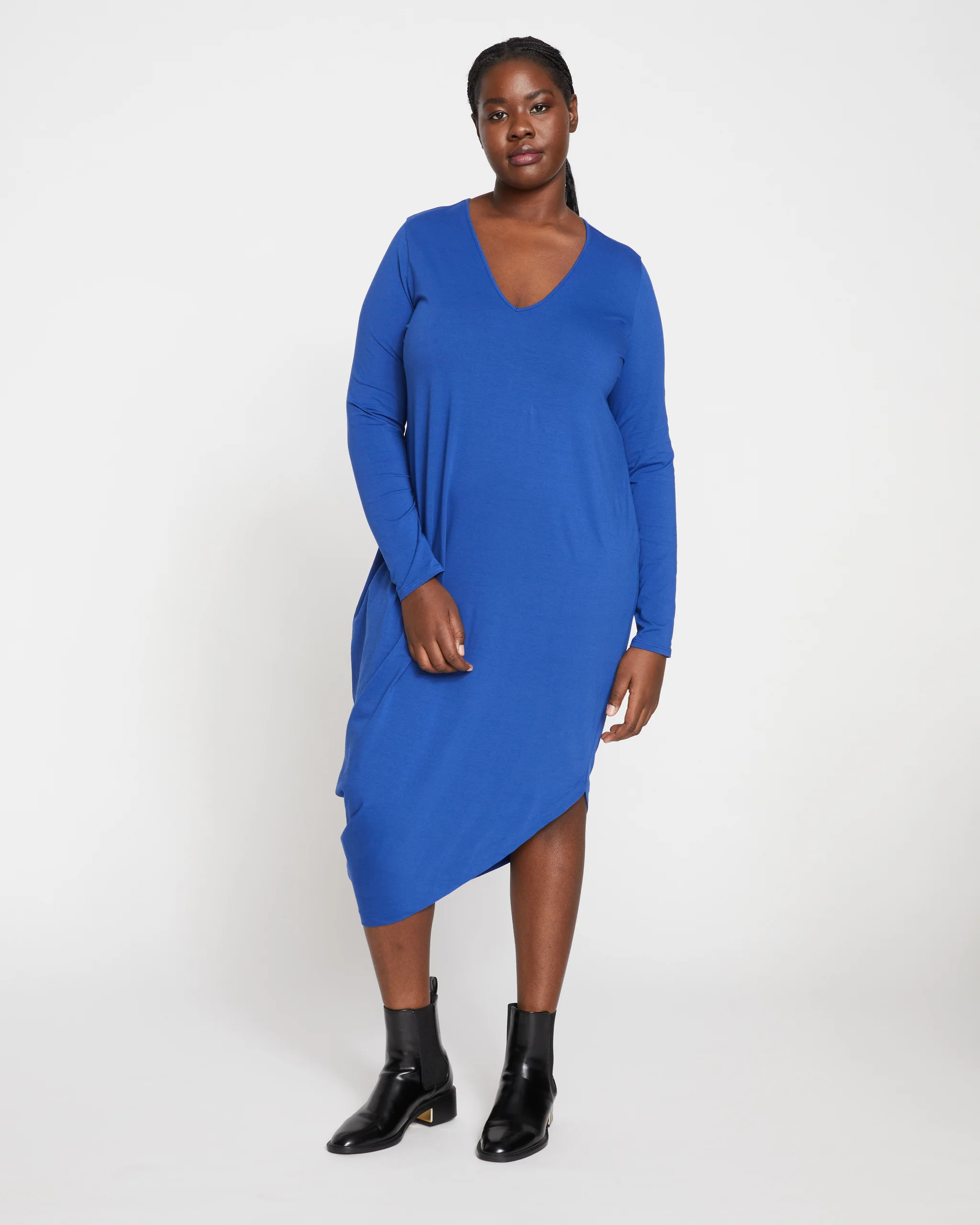 Iconic Long Sleeve V-Neck Geneva Dress - Lapis | Universal Standard
