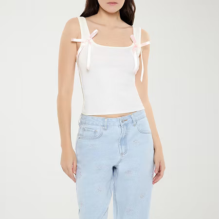 Forever 21 Bow Womens Juniors U Neck Sleeveless Tank Top, Small, White | JCPenney
