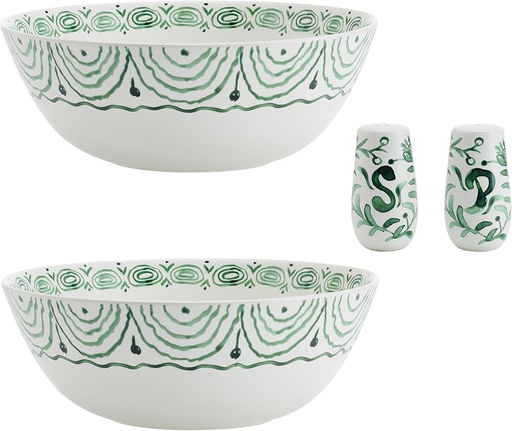 Fitz and Floyd Sicily Green Serving Bowls with Salt & Pepper Shakers, Set of 2 | Amazon (US)