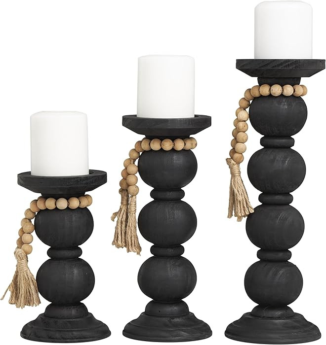 Deco 79 Wood Handmade Decorative Candle Holder Bubble Inspired Matte Candle Stand with Beaded Gar... | Amazon (US)