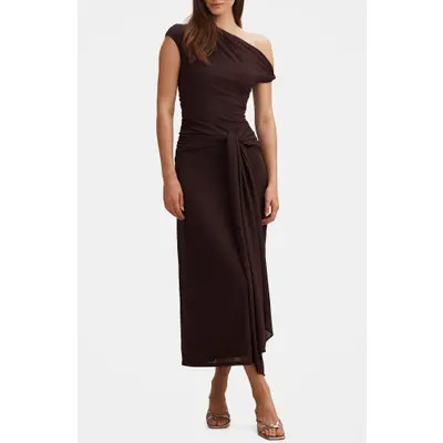 Ever New Piper Draped One-Shoulder Midi Dress in Chocolate at Nordstrom, Size 2 | Nordstrom
