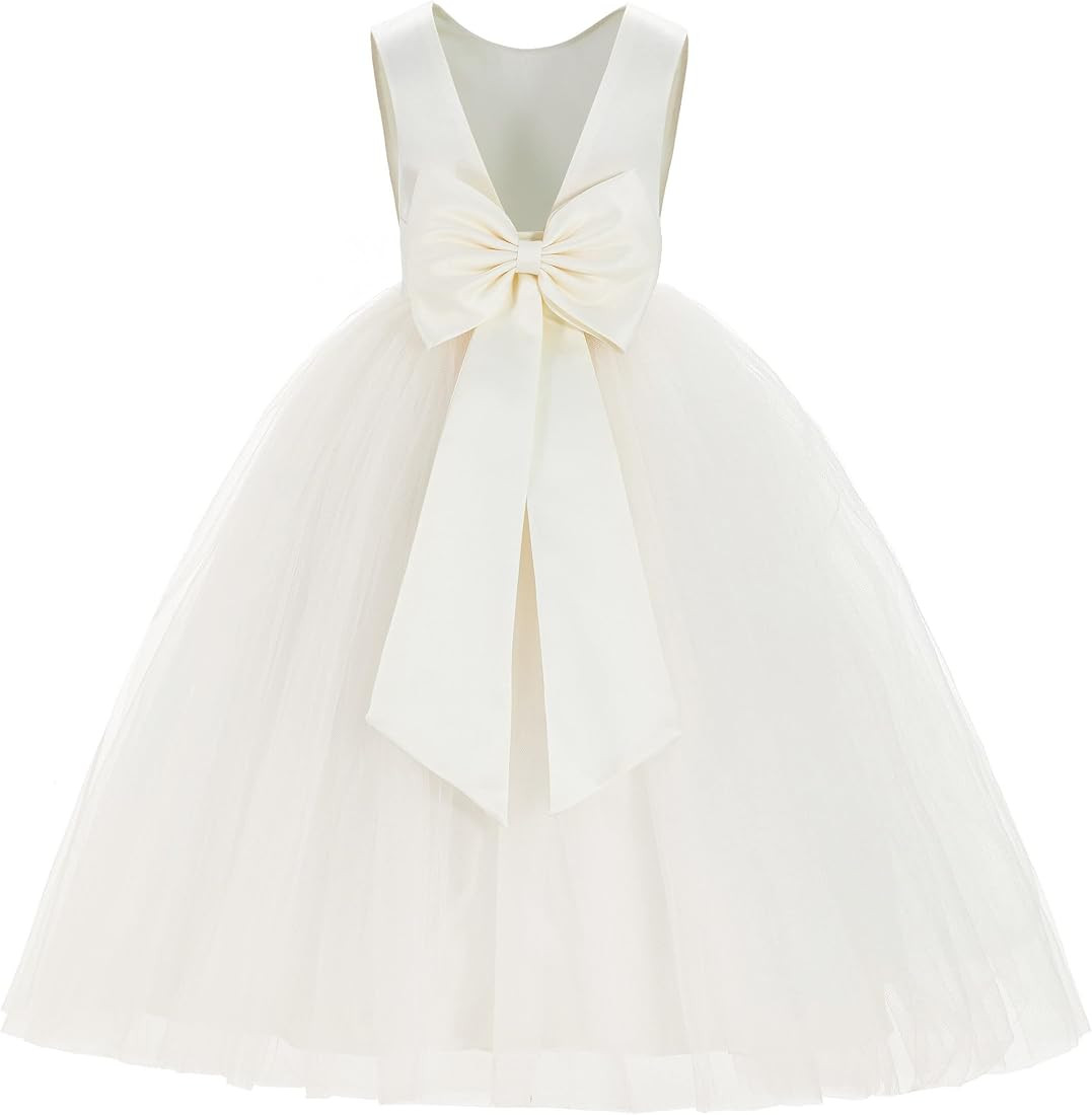 ekidsbridal V-Back Satin Formal Flower Girl Dress Girls Dresses for Wedding Guest 219 | Amazon (US)