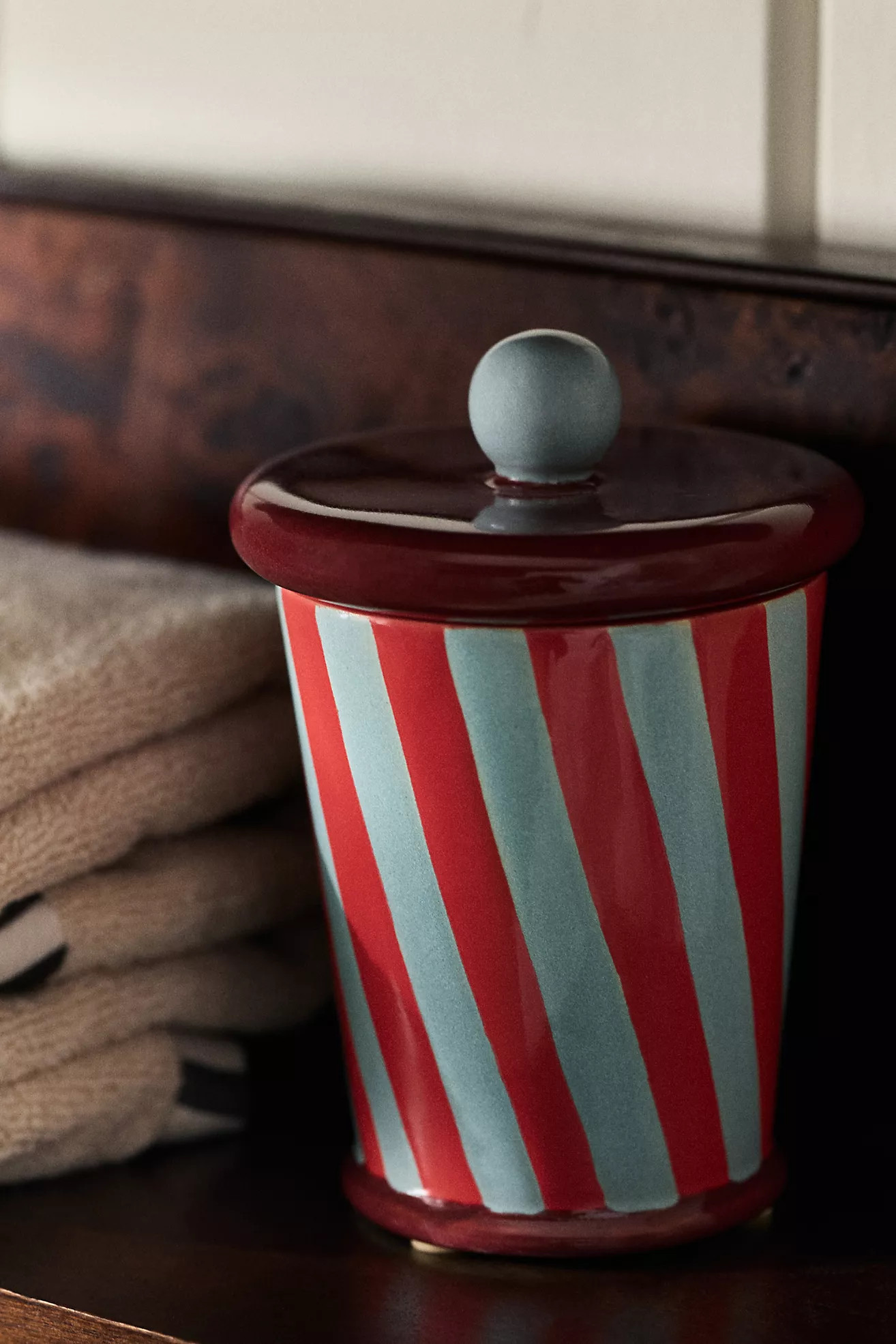 Damson Madder Ceramic Striped Lidded Bath Canister | Anthropologie (US)