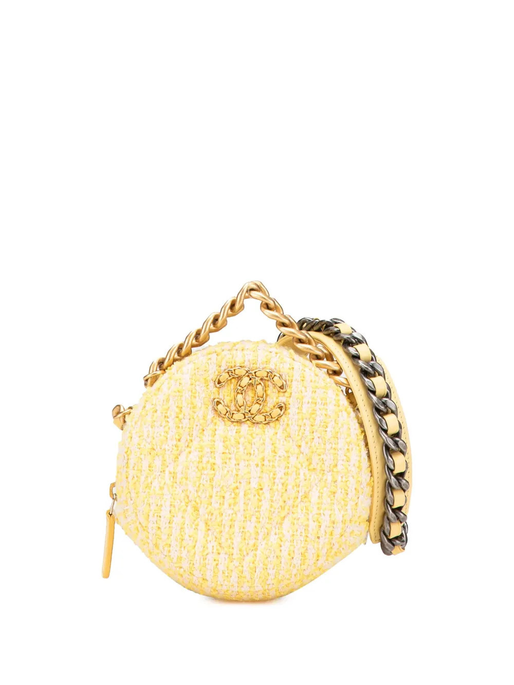 CHANEL Pre-Owned 2020 Tweed 19 Round Clutch with Chain satchel - Yellow | Farfetch Global