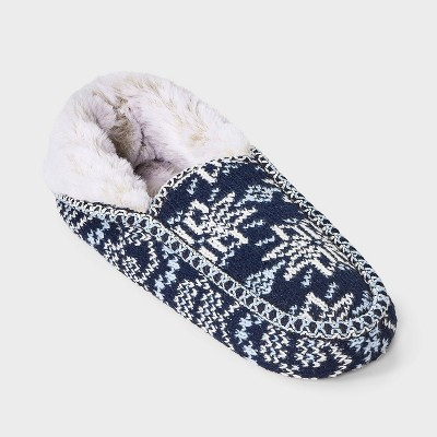 Women's Fair Isle Knit Slipper Sock with Faux Fur Lining and Grippers - Auden™ Navy | Target