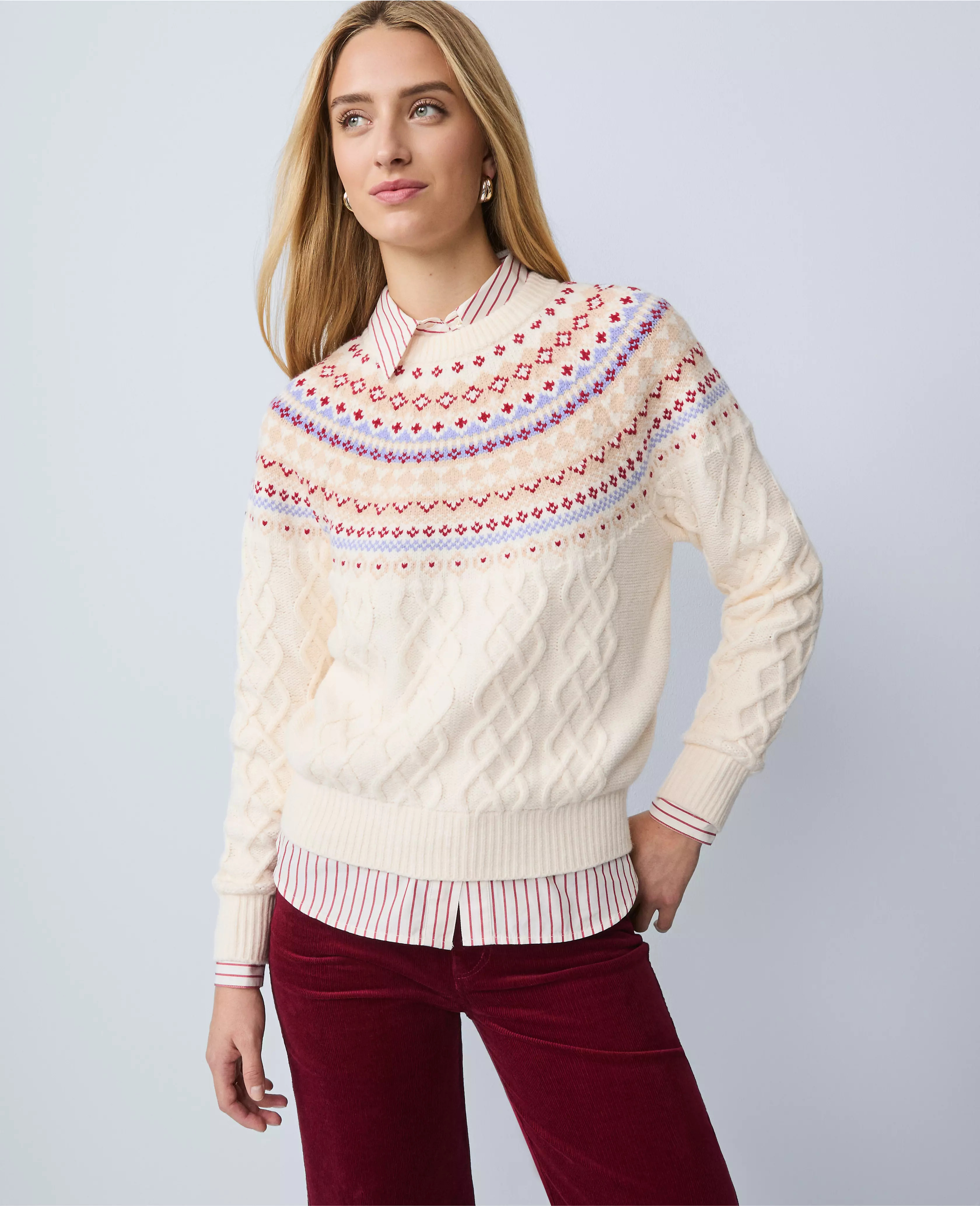 Weekend Collection Fair Isle Cable Sweater | Ann Taylor