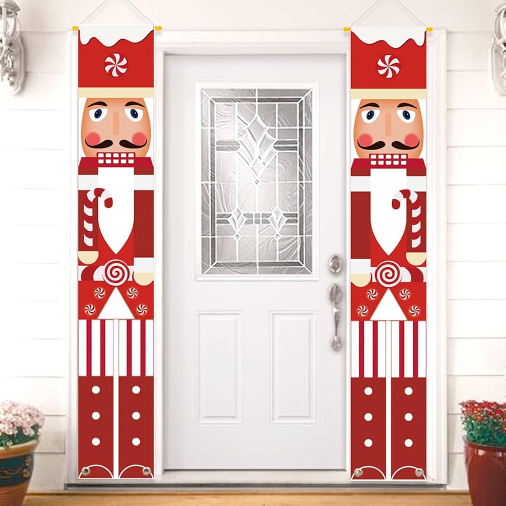 Nutcracker Soldier Porch Sign Christmas Cane Candy Front Door Hanging Banner Sweetest Day Xmas Ho... | Amazon (US)