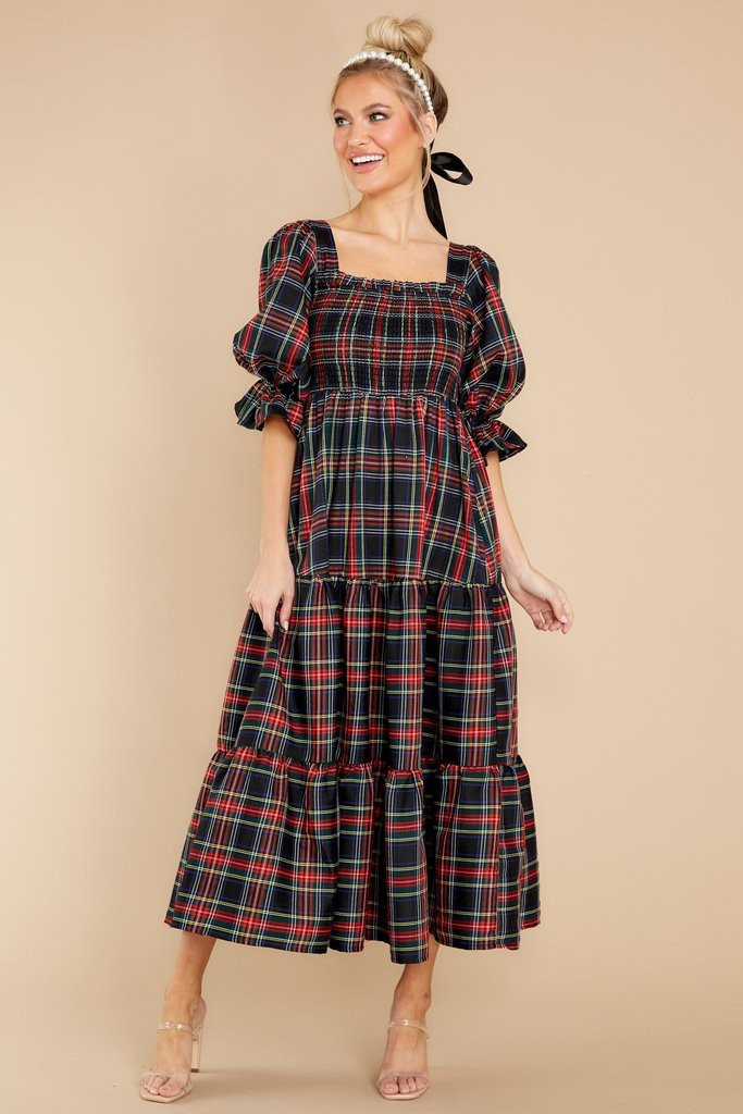 A Silent Wish Black Multi Plaid Maxi Dress | Red Dress 